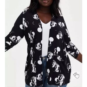 Torrid Disney Mickey & Minnie Mouse Open-Front Cardigan Black Plus Size 2
